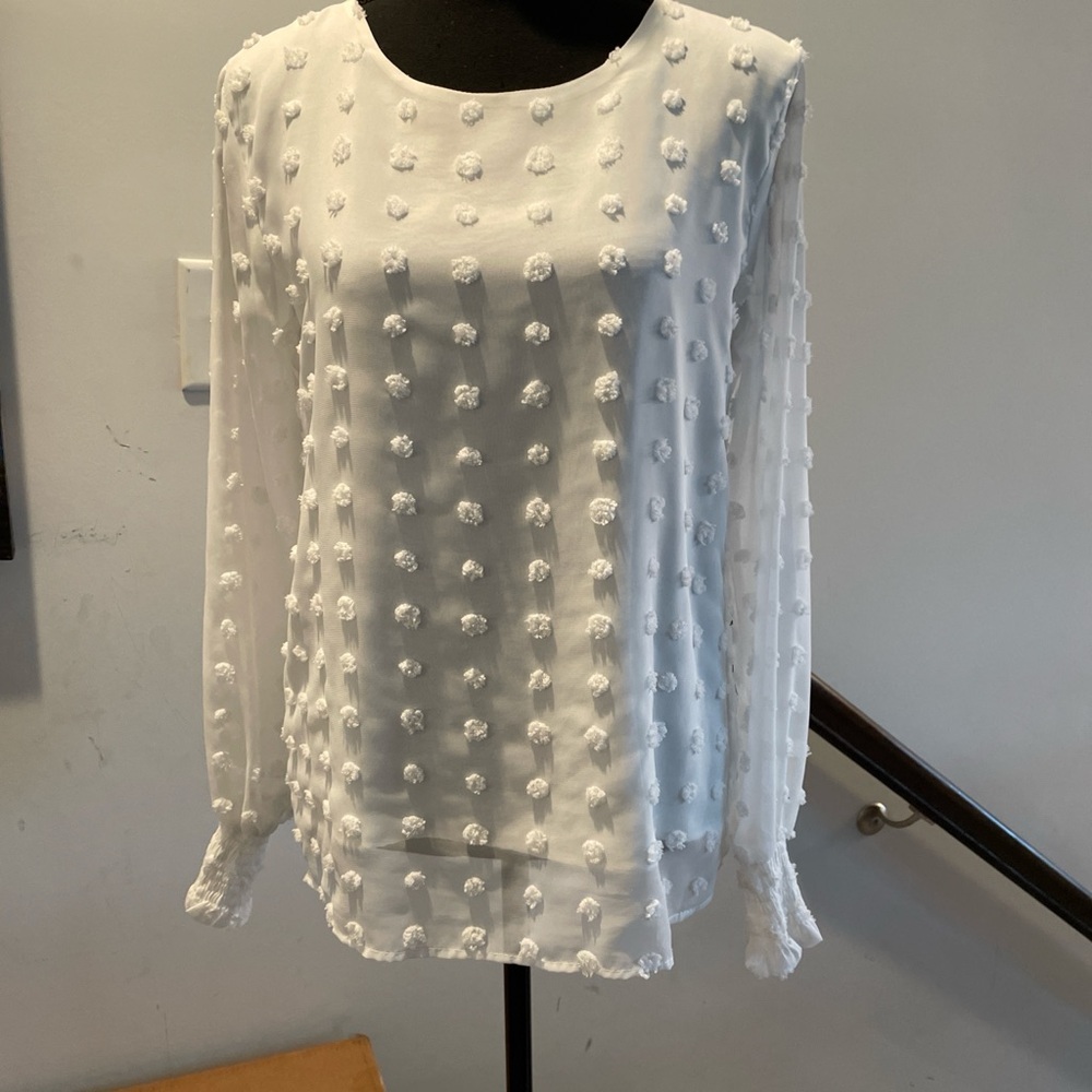 Blooming Jelly Swiss Dot Blouse Size M White Light Academia Delicate Formal